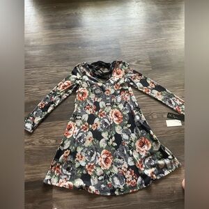 BCX Black Floral Crisscross-Back Casual Dress with Orange & Gray Blooms